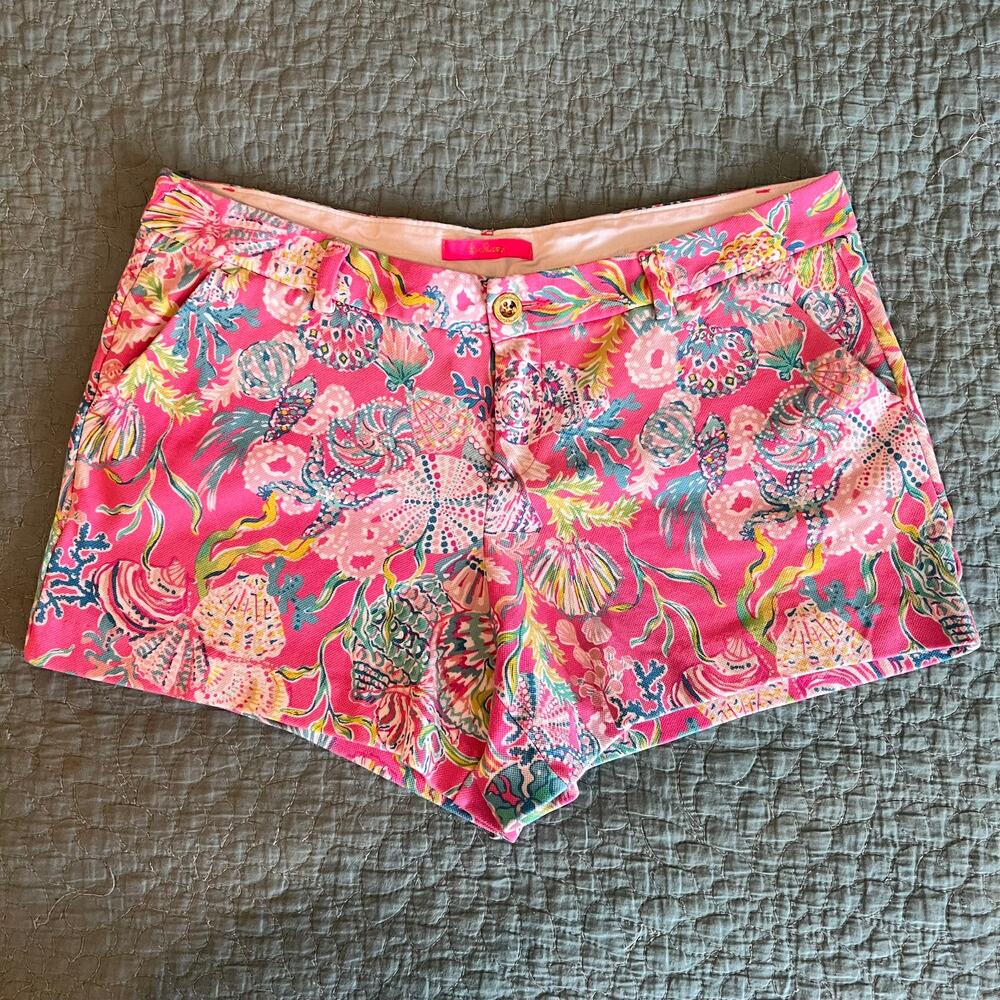 Lilly Pulitzer Callahan Knit 5" Shorts "Under The Sea" seashell print Sz 16
